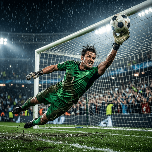 Football striker celebrating a goal in a World Cup match